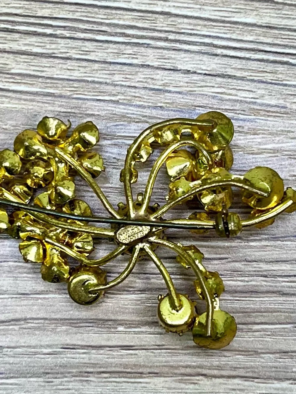 Made in Austria gold tone faux topaz citrine watermelon glass rhinestones brooch